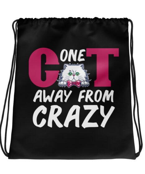 One Cat Away From Crazy Drawstring bag